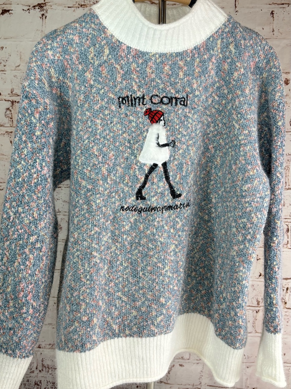 Corral Blue Multicolor Cowl Neck Sweater with Embroidered Walker